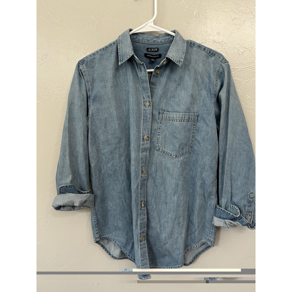 J.CREW Garcon Classic Chambray Shirt Size 0 XS Blue Storm Wash Denim Button Up
